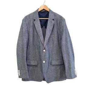 Tasso Elba Blazer Jacket Sport Coat Mens L 42-44 Blue 100% Cotton Office Career